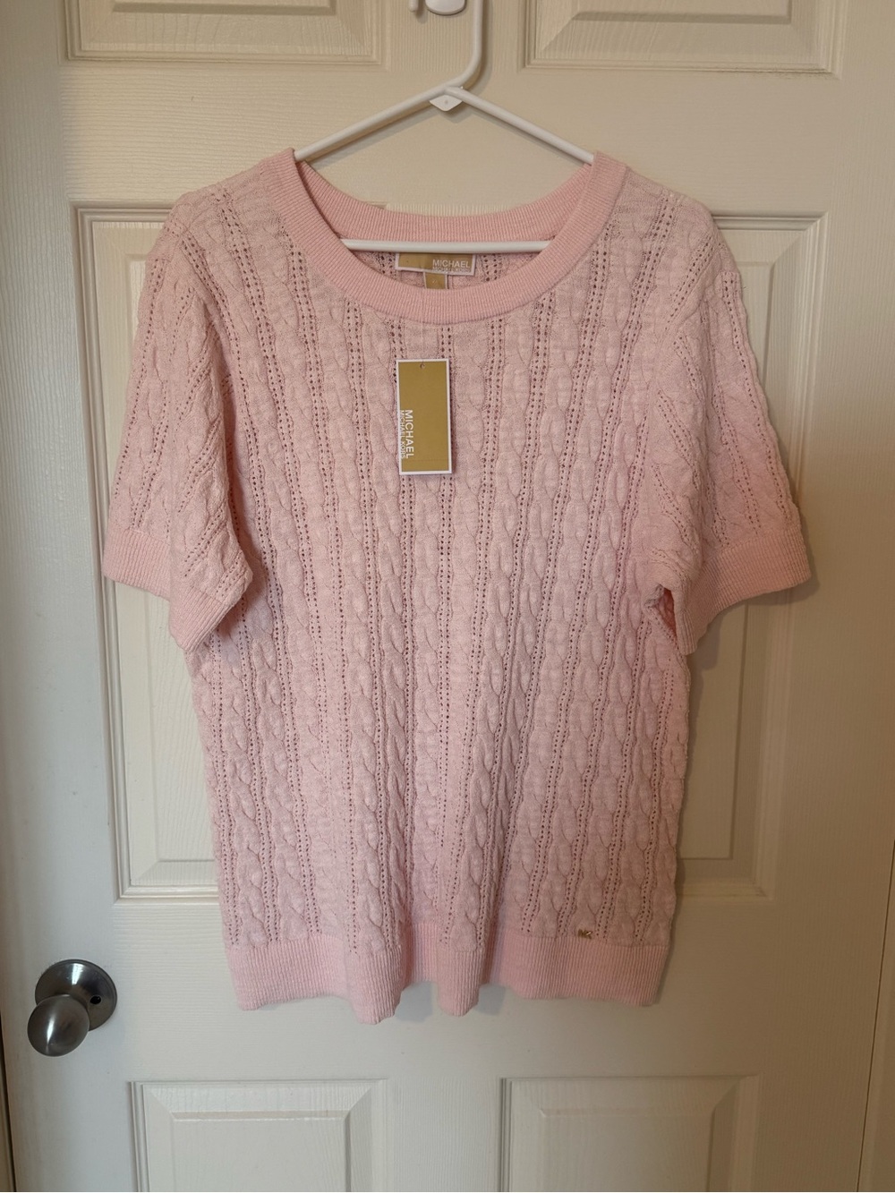 Michael Kors Women's Short-Sleeve Cable Knit Top - Soft Pink PLUS SIZE 2X